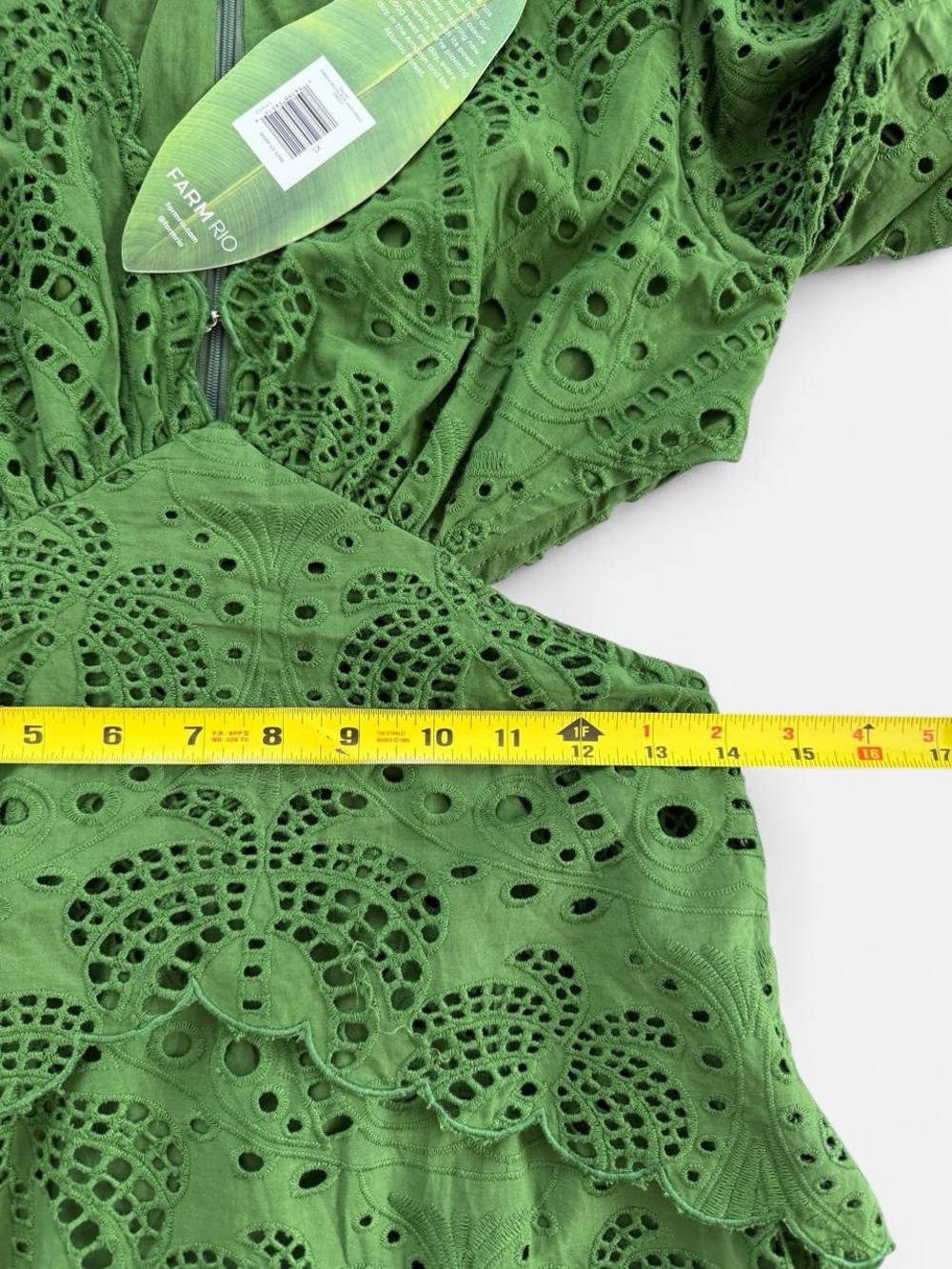 NWT FARM RIO Green Richeliu Eyelet Midi Dress - Picture 7 of 10